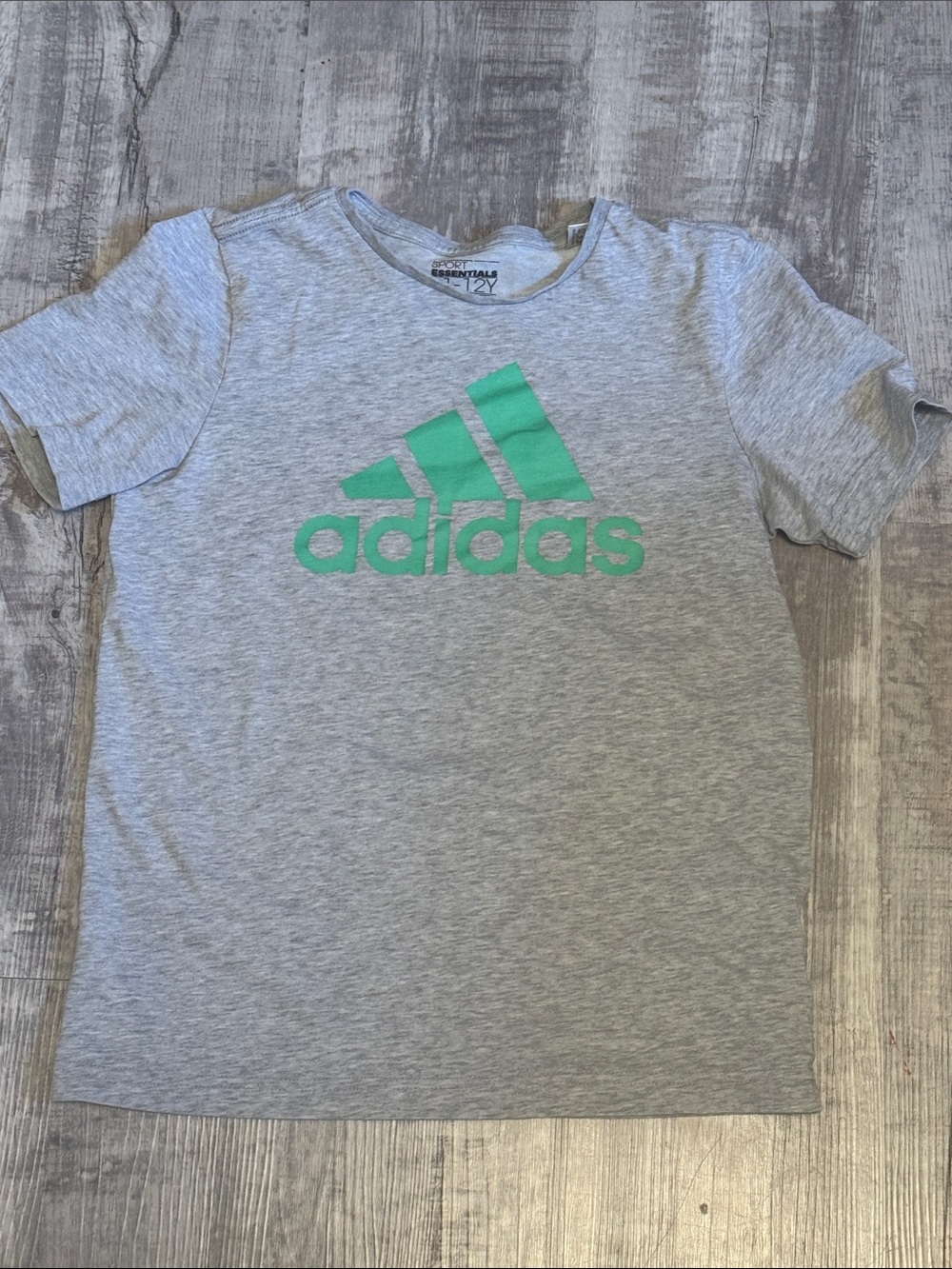 Adidas Gray Tee with Green Logo - Kids Short Sleeve